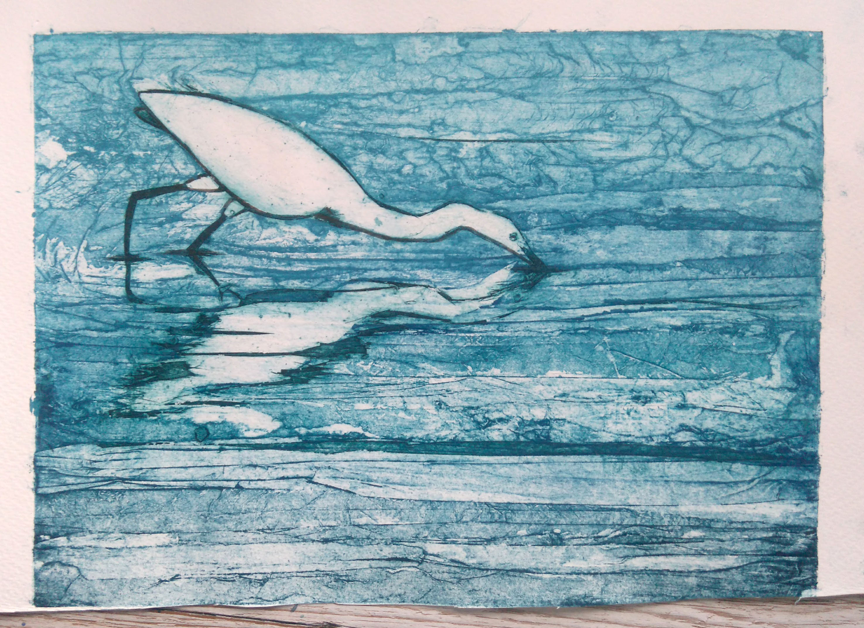 egret collagraph 2